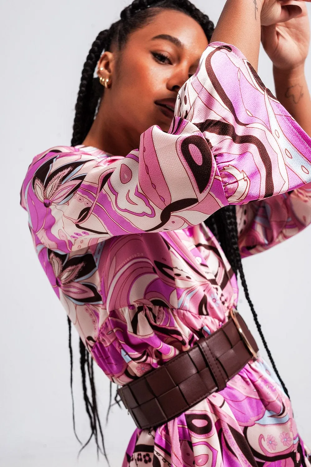 3/4 Sleeve Mini Dress In Pink