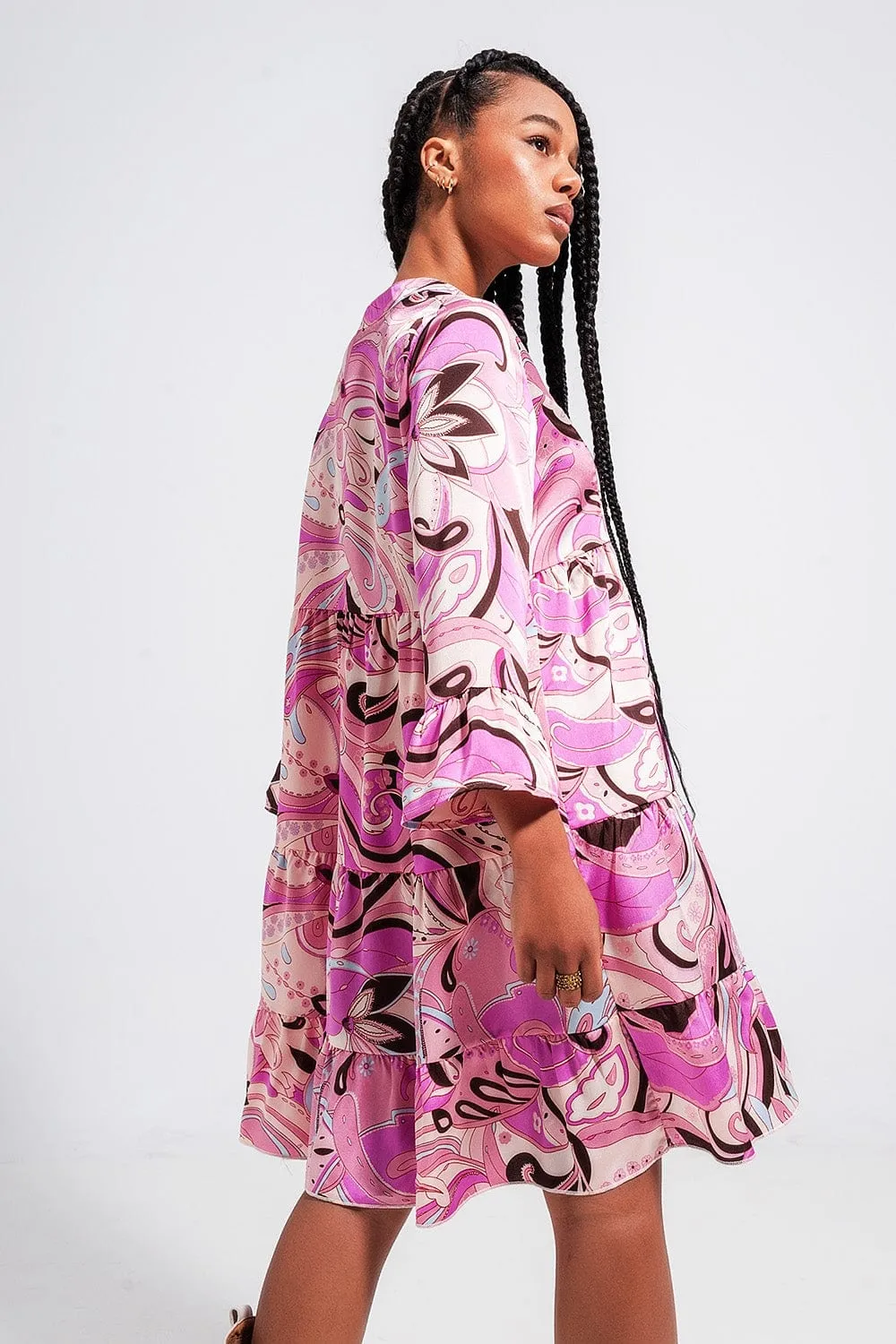 3/4 Sleeve Mini Dress In Pink