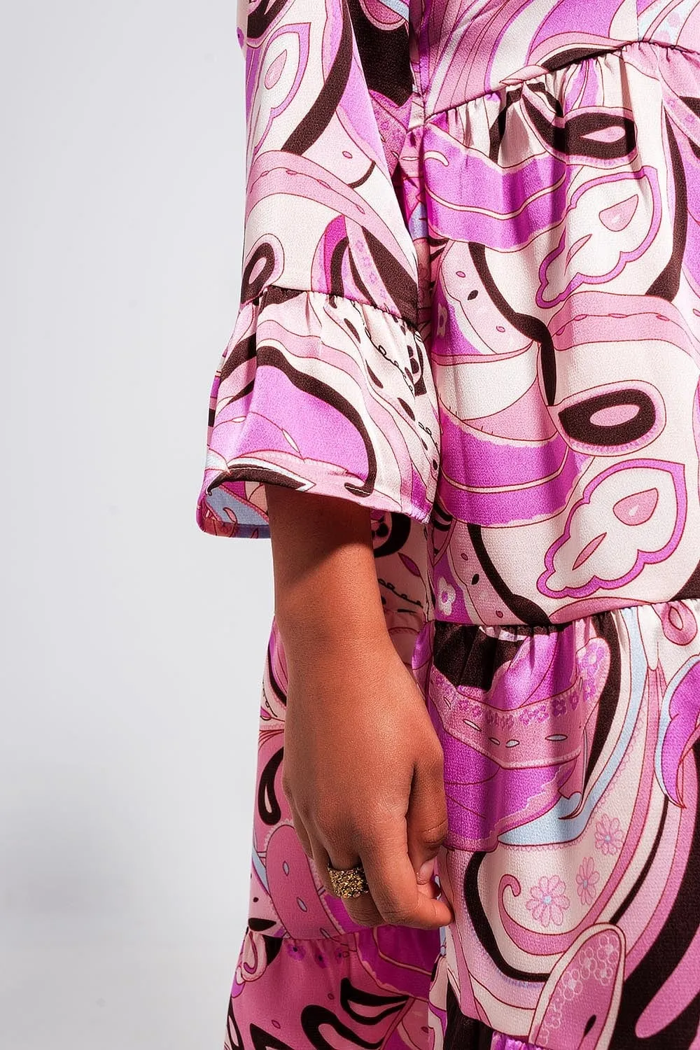 3/4 Sleeve Mini Dress In Pink