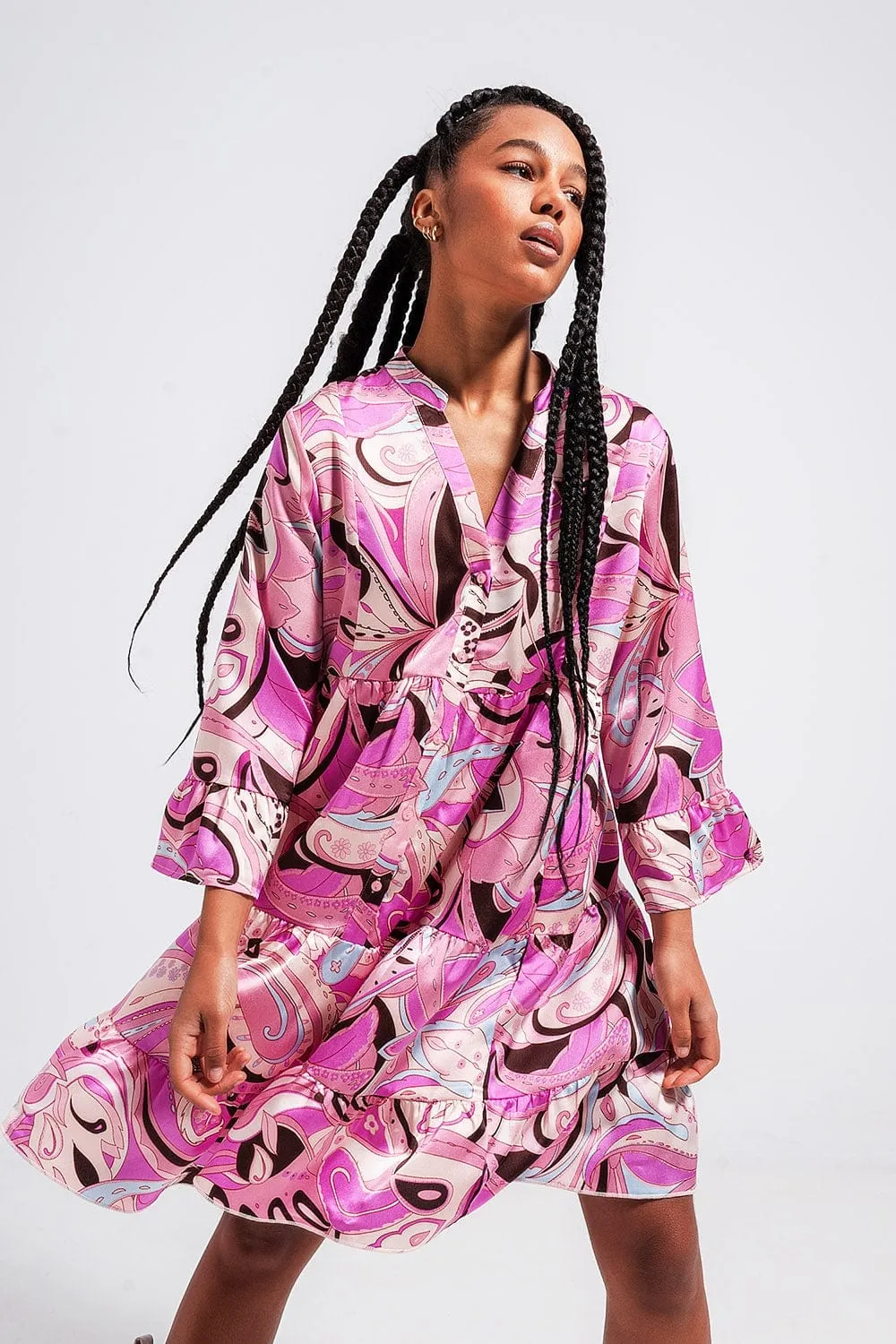 3/4 Sleeve Mini Dress In Pink