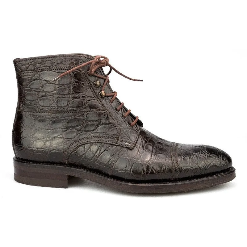 7 CM/2.76 Inches CMR CHAMARIPA Luxury Dark Brown Crocodile Cap Toe Ankle Boots