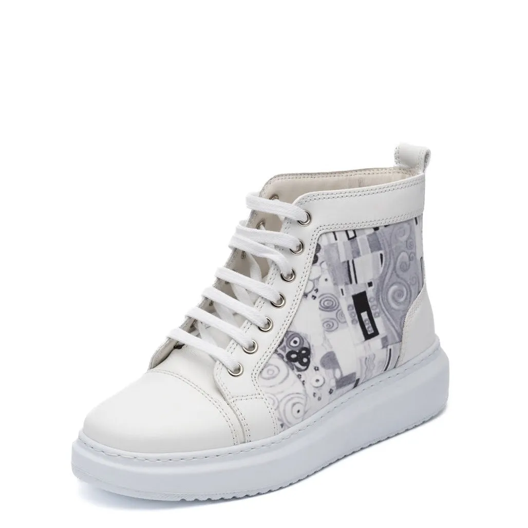 ANNA Printed Leather High Top Sneakers with Platform