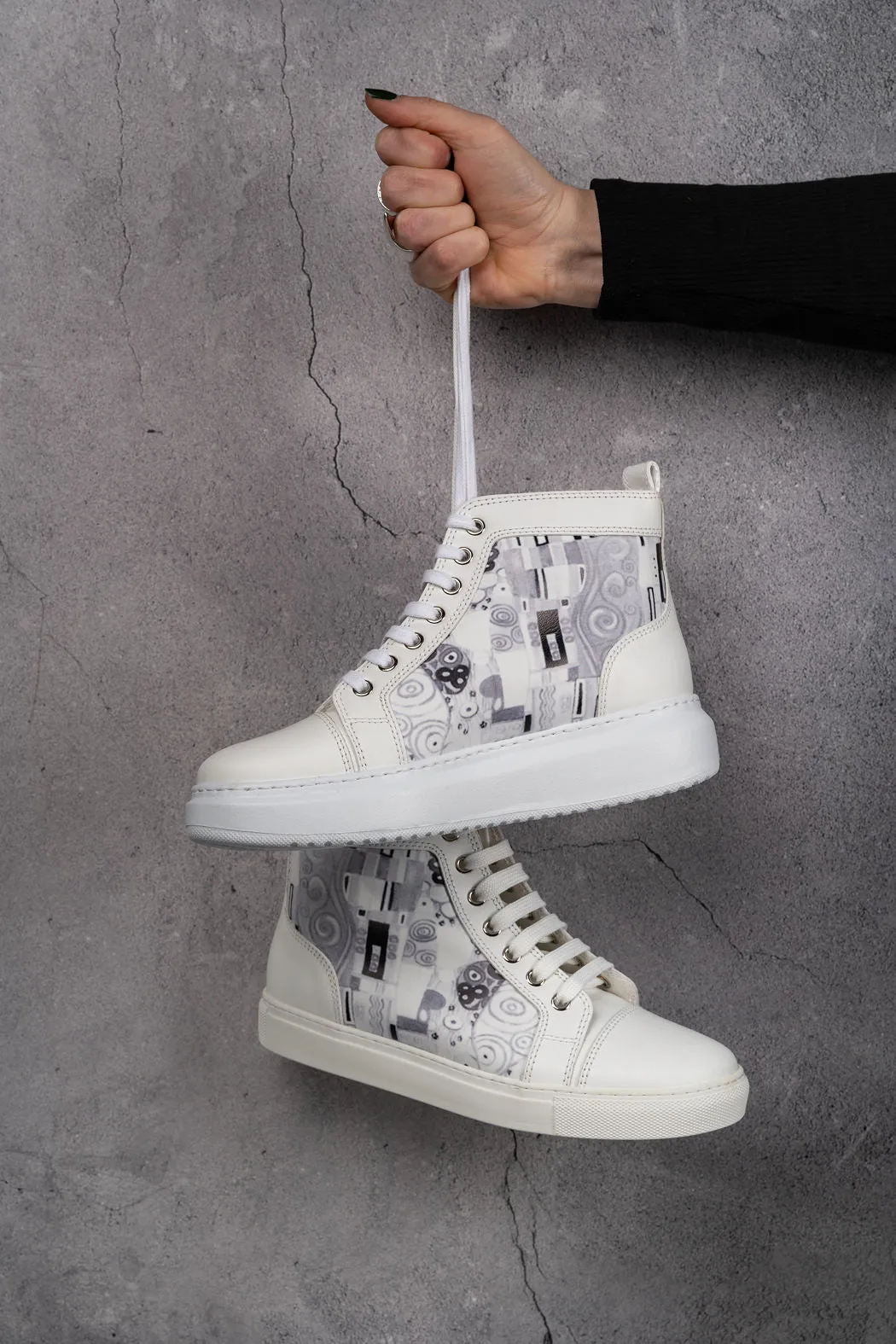 ANNA Printed Leather High Top Sneakers with Platform