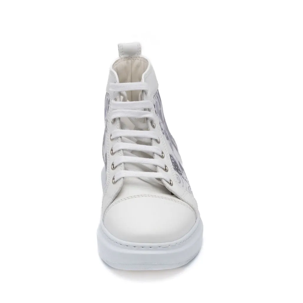 ANNA Printed Leather High Top Sneakers with Platform