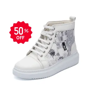 ANNA Printed Leather High Top Sneakers with Platform