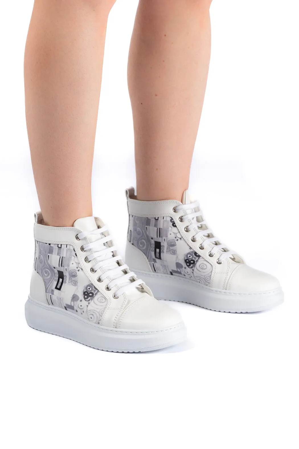 ANNA Printed Leather High Top Sneakers with Platform