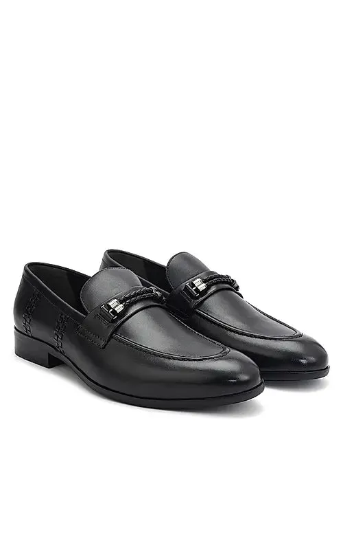 Black Loafers With Braided Panel