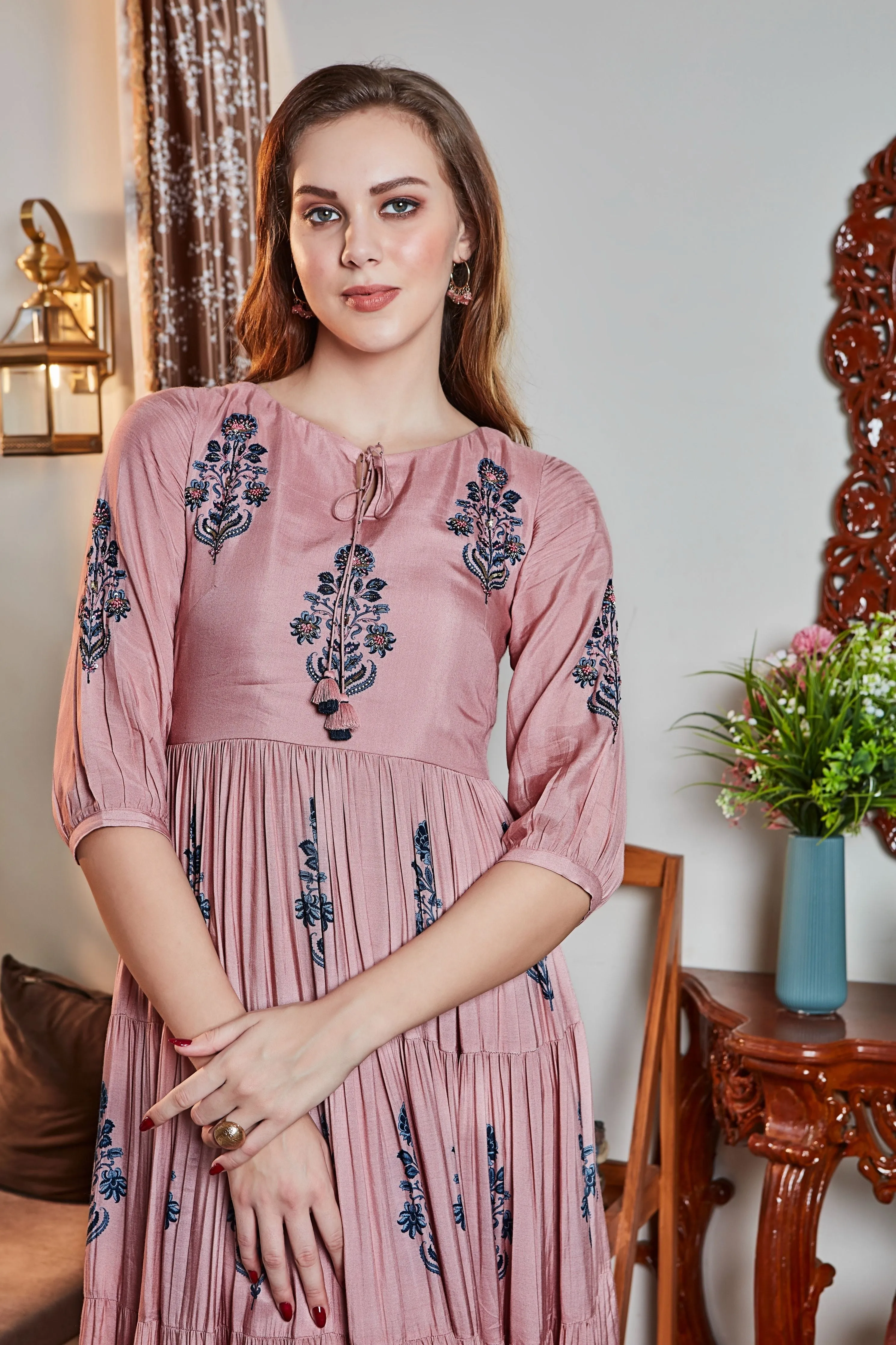 Blush Pink Floral Printed Maxi Dress