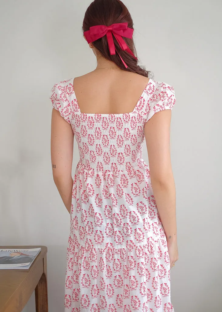 Elaya Maxi Dress - red floral linen