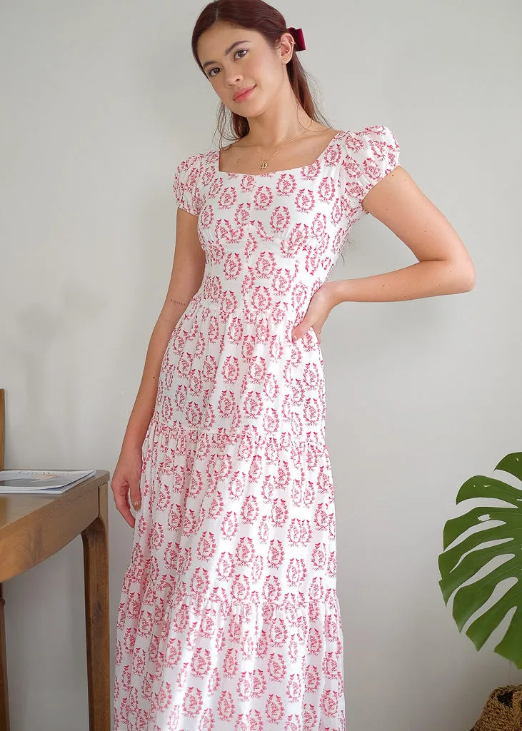 Elaya Maxi Dress - red floral linen