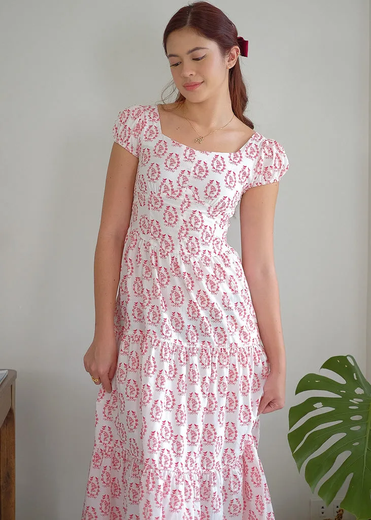 Elaya Maxi Dress - red floral linen