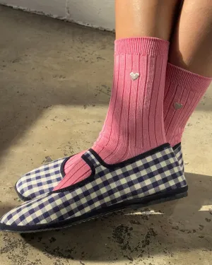 Embroidered Her Socks - Pink Water   Heart