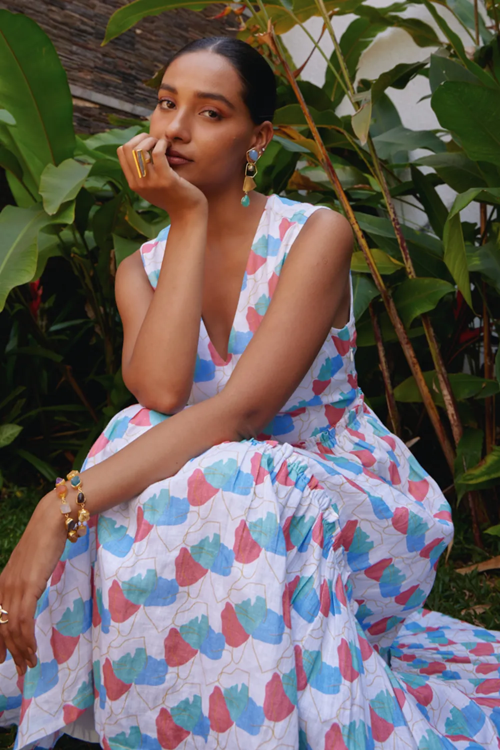 Faraway Floral Printed Tiered Midi Dress