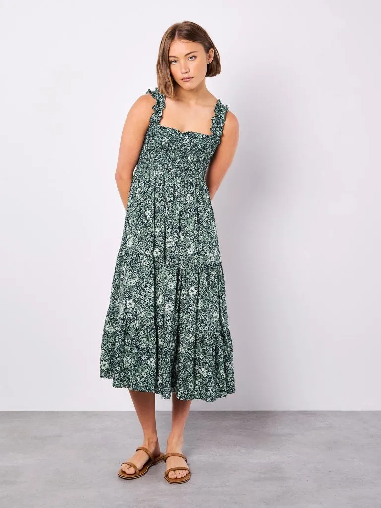 Floral Smocked Midi Dress | Apricot