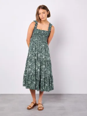 Floral Smocked Midi Dress | Apricot