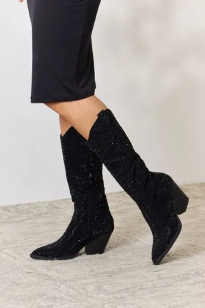 Forever Link Rhinestone Bejeweled Knee High Black Cowgirl Cowboy Boots