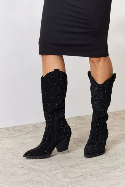Forever Link Rhinestone Bejeweled Knee High Black Cowgirl Cowboy Boots