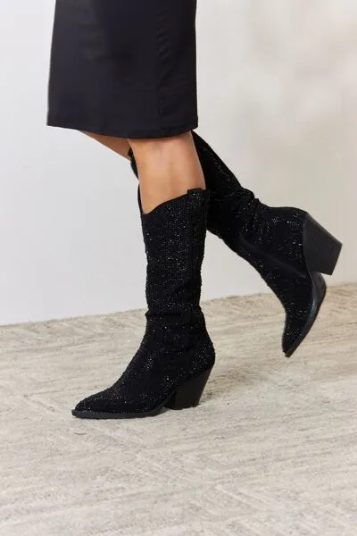 Forever Link Rhinestone Bejeweled Knee High Black Cowgirl Cowboy Boots