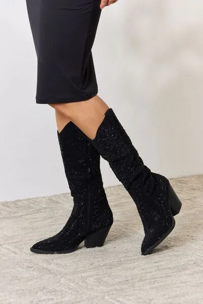 Forever Link Rhinestone Bejeweled Knee High Black Cowgirl Cowboy Boots
