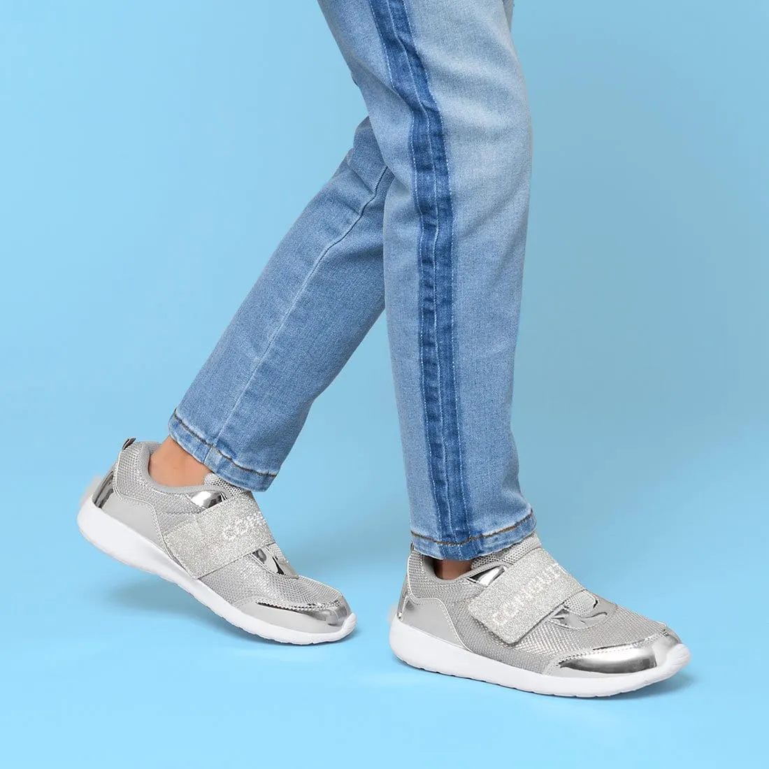Girl's Silver Sneakers with Led Lights