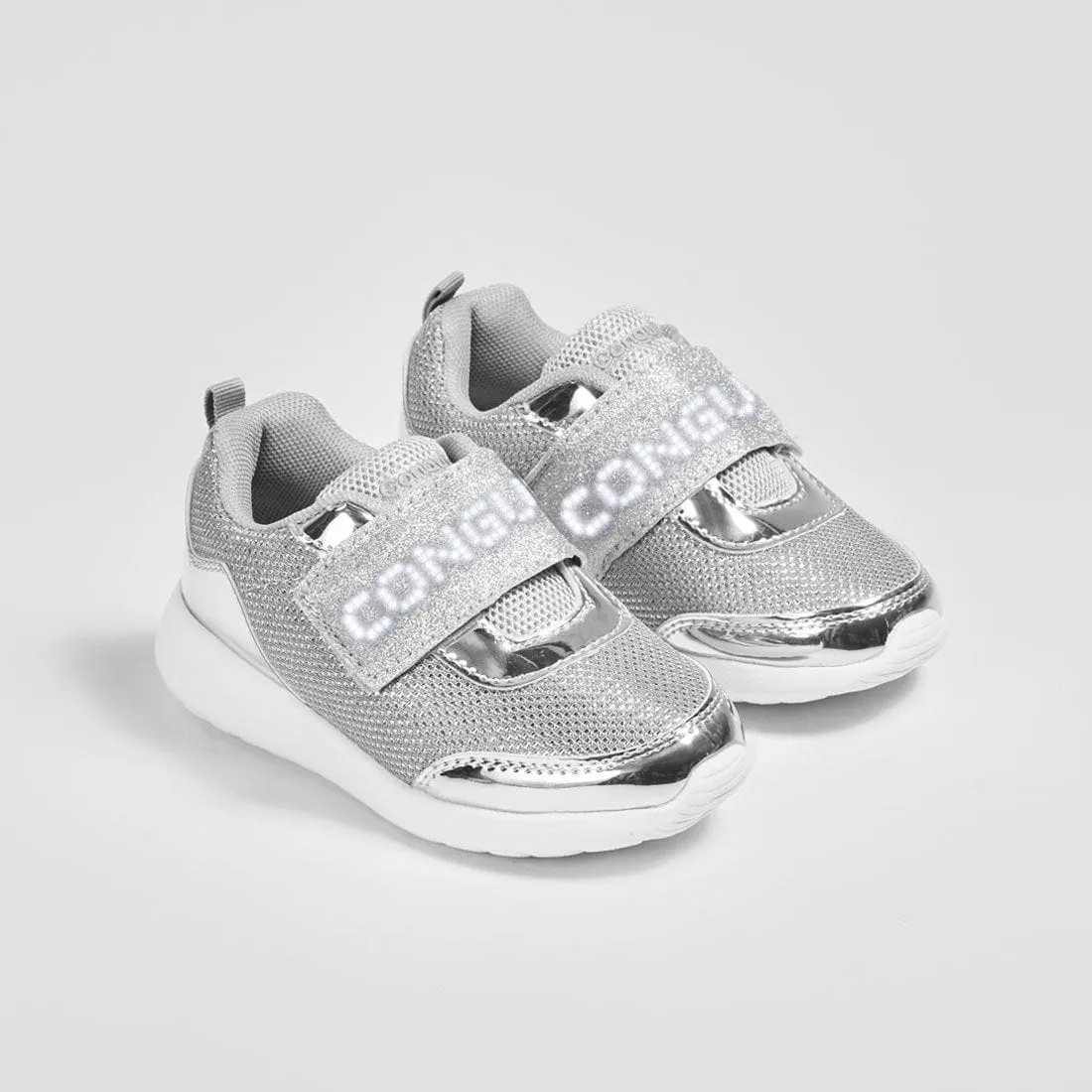 Girl's Silver Sneakers with Led Lights