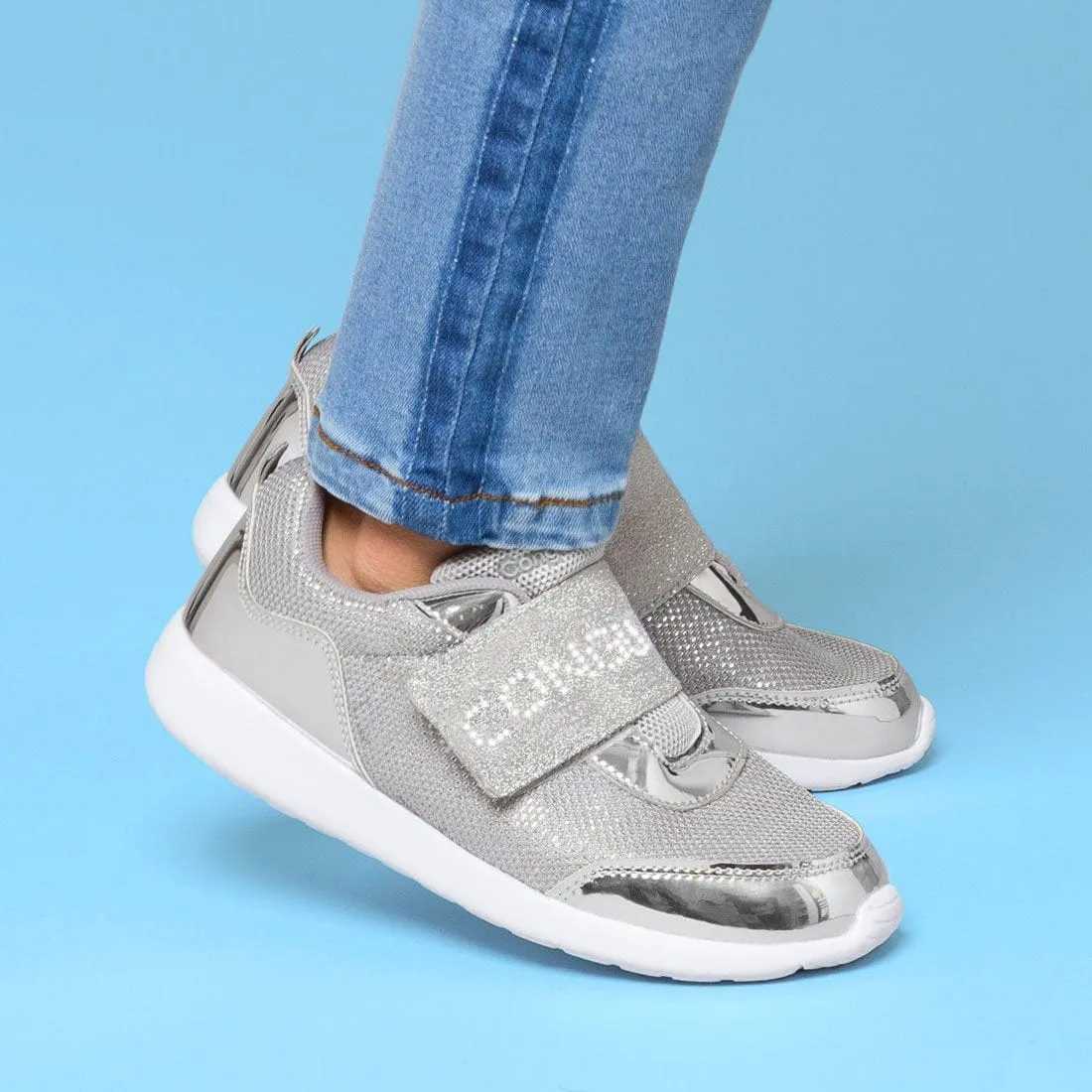 Girl's Silver Sneakers with Led Lights