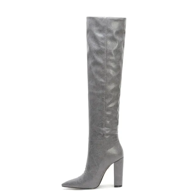Glossy Point Toe Knee High Boots
