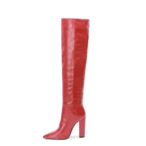 Glossy Point Toe Knee High Boots