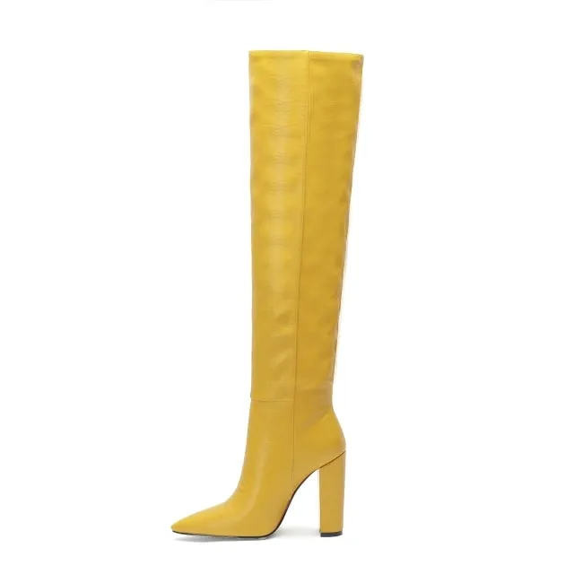Glossy Point Toe Knee High Boots