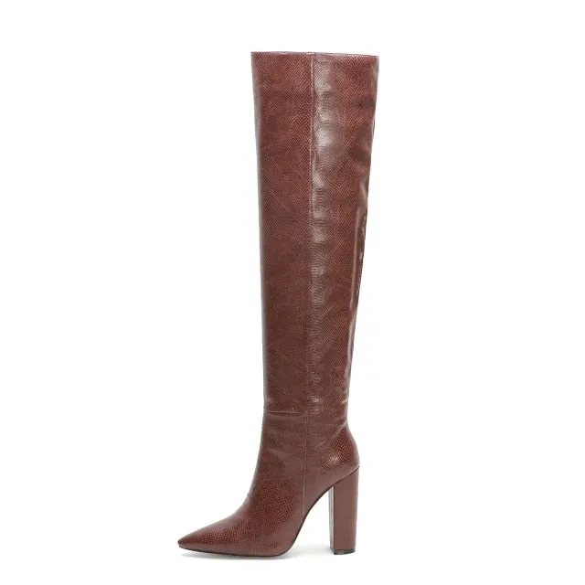 Glossy Point Toe Knee High Boots