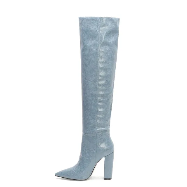 Glossy Point Toe Knee High Boots