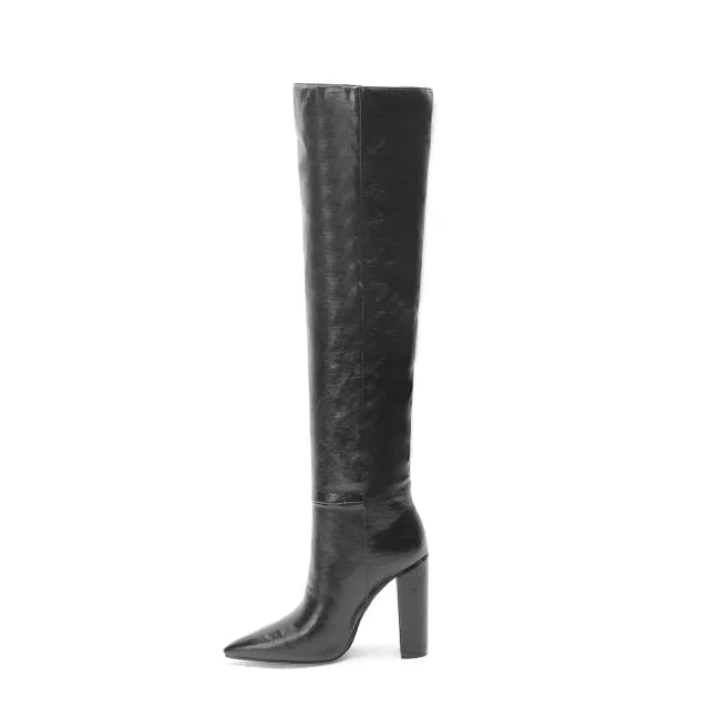 Glossy Point Toe Knee High Boots