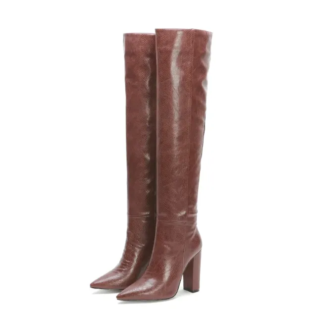 Glossy Point Toe Knee High Boots