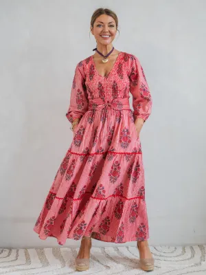 'GRACE' DRESS IN STRIPEY RED GARLAND