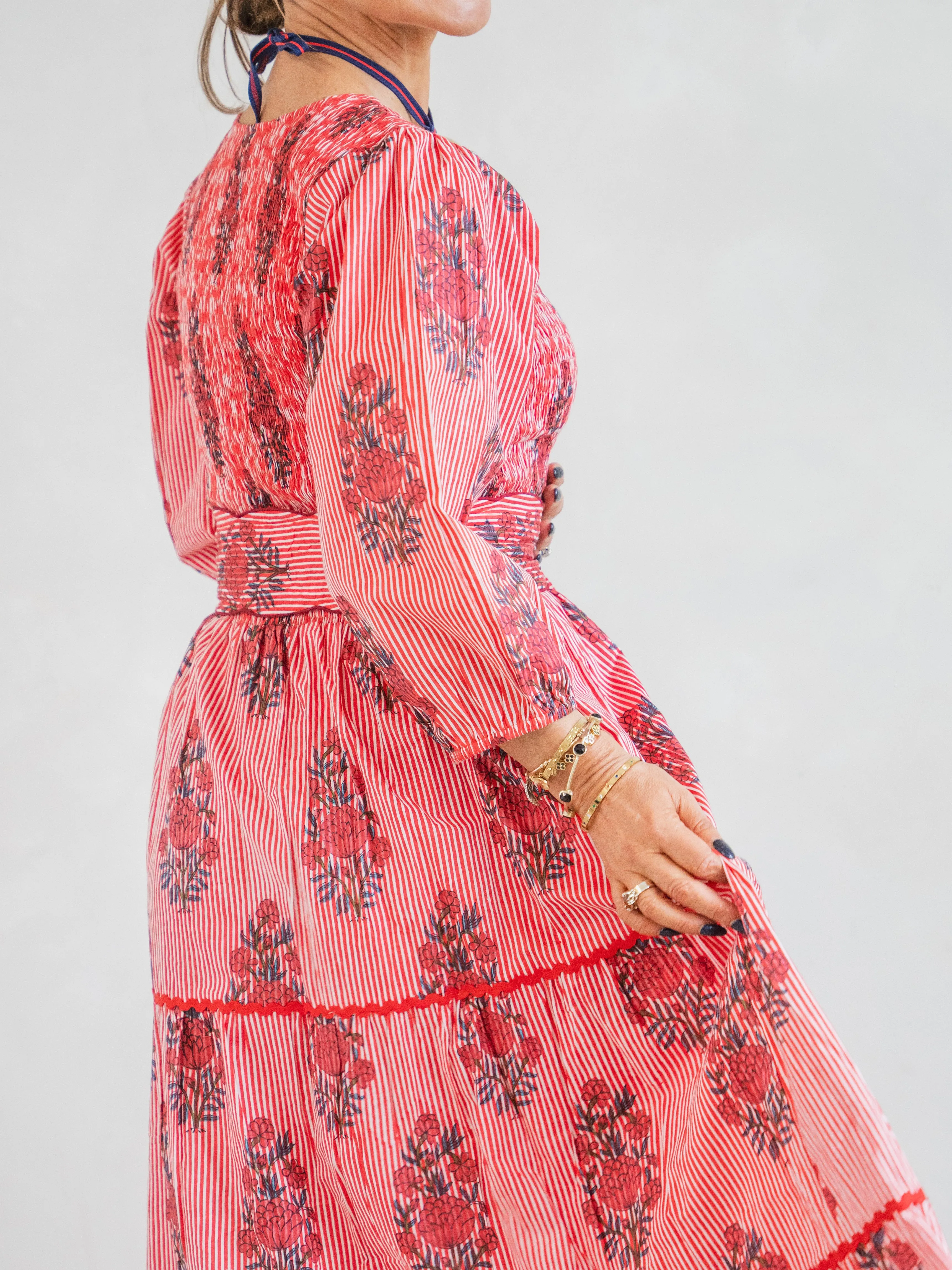 'GRACE' DRESS IN STRIPEY RED GARLAND