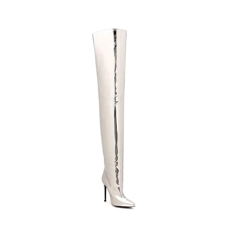 LONDA Stiletto Heel Patent Leather Over The Knee Boots