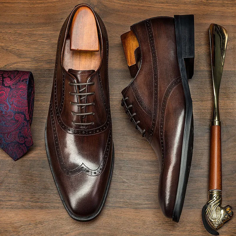 Men's leather wingtip oxfords shoes