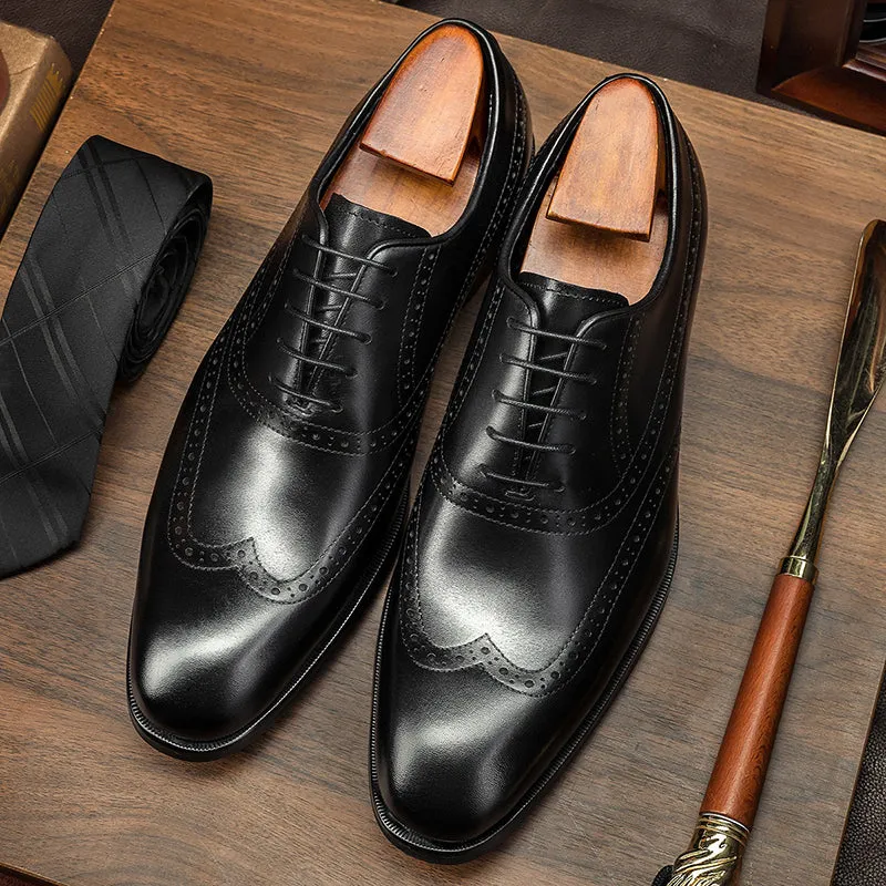 Men's leather wingtip oxfords shoes