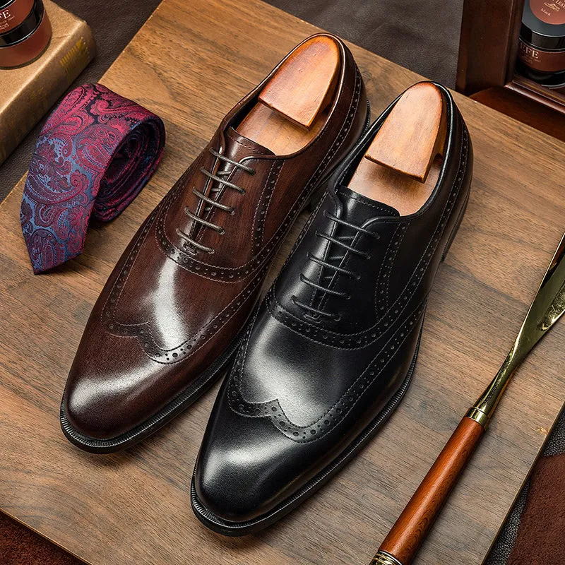 Men's leather wingtip oxfords shoes