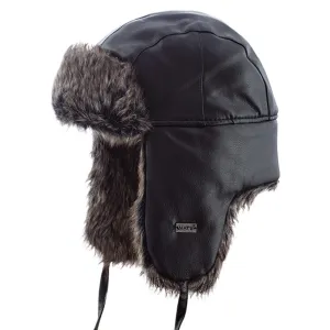 Nats Aviator Style Hat, Imitation Fur Lining, Folding Ears, Chin Cord, Imitation Leather Exterior, Warm and Stylish, Wind Resistant | Sizes S-2XL