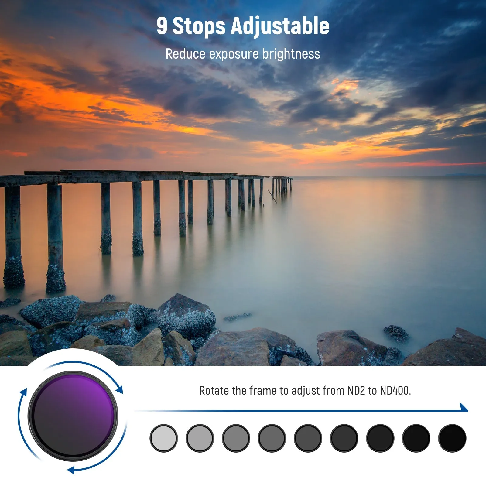 NEEWER ND2-400 (1-9 Stops) Variable ND Filter with Lens Cap