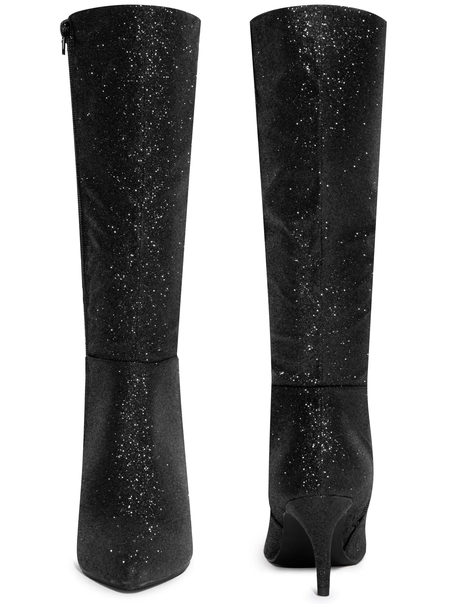 Pointed Toe Glitter Stiletto Heel Knee High Boots for Women