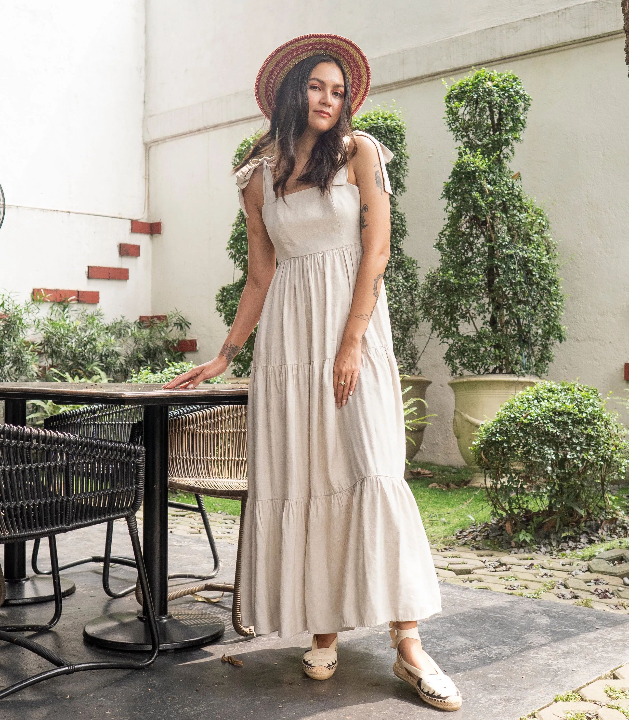 Rangiora Ribbon Tie Strap Tiered Maxi Dress