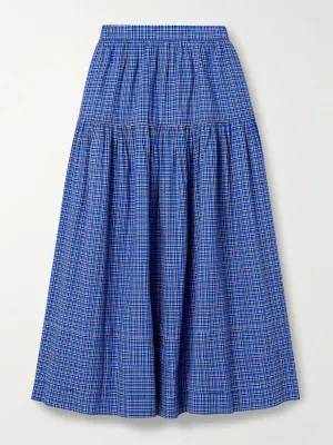 Sebastiane tiered checked voile midi skirt