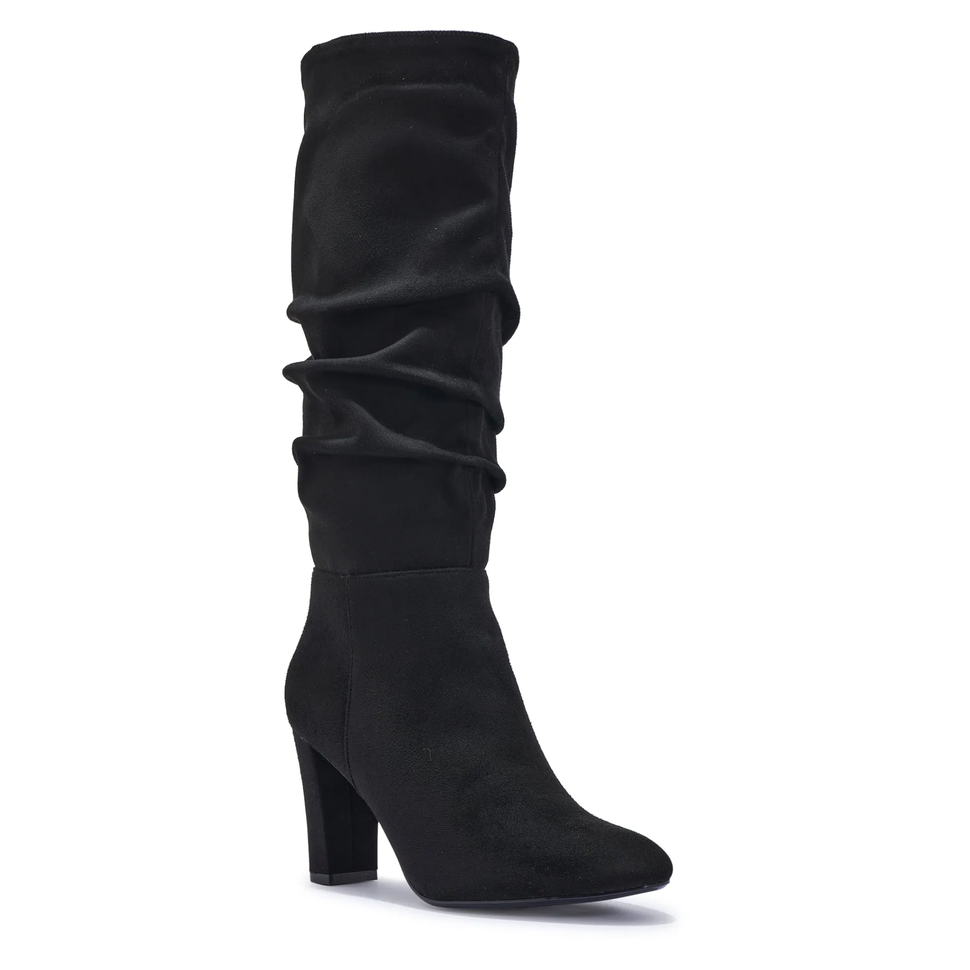SOLO4 BLOCK HEEL RUCHED KNEE HIGH BOOTS