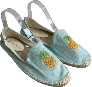 South Beach Blue Linen Pineapple Espadrilles UK 8 EU 41 👠