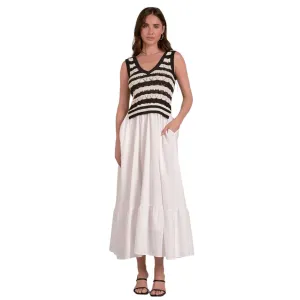 Striped Sweater Tank Tiered Midi Dress