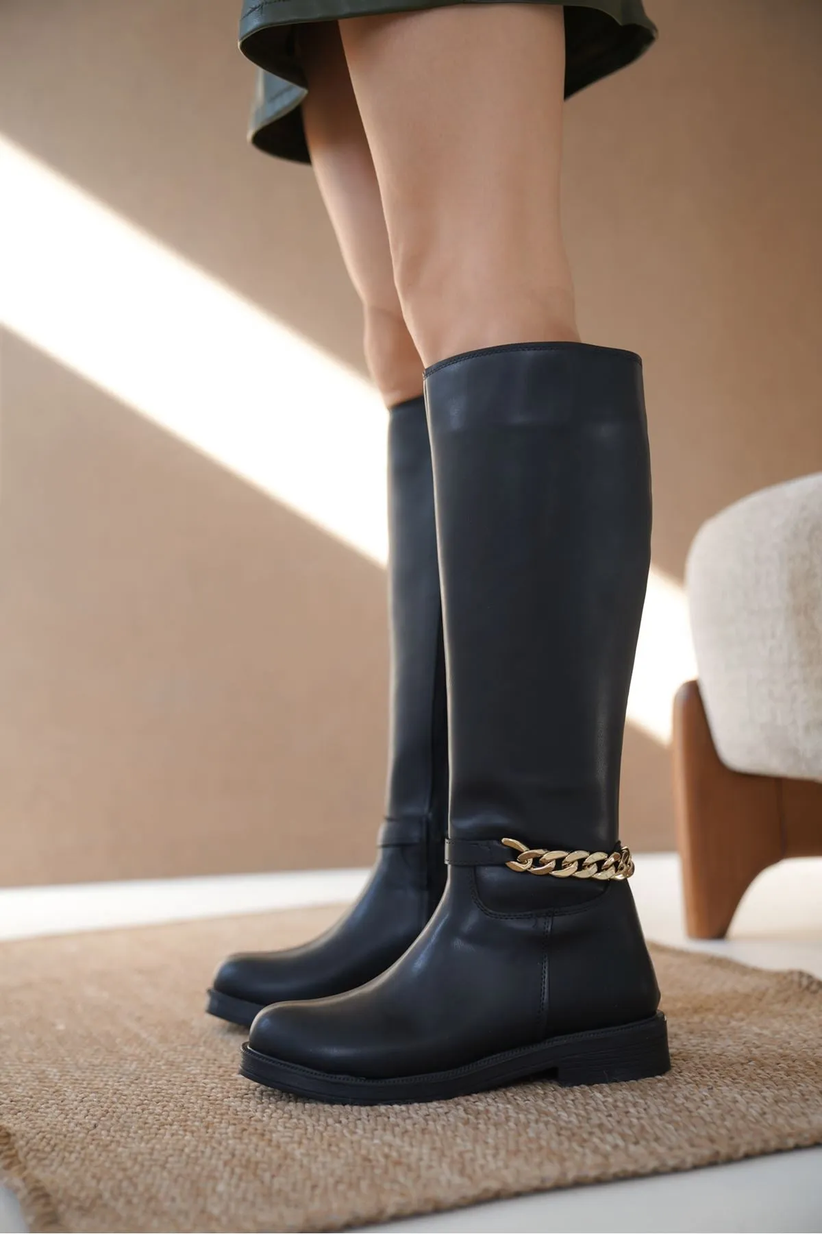 Women's Knee High Boots - black-leather